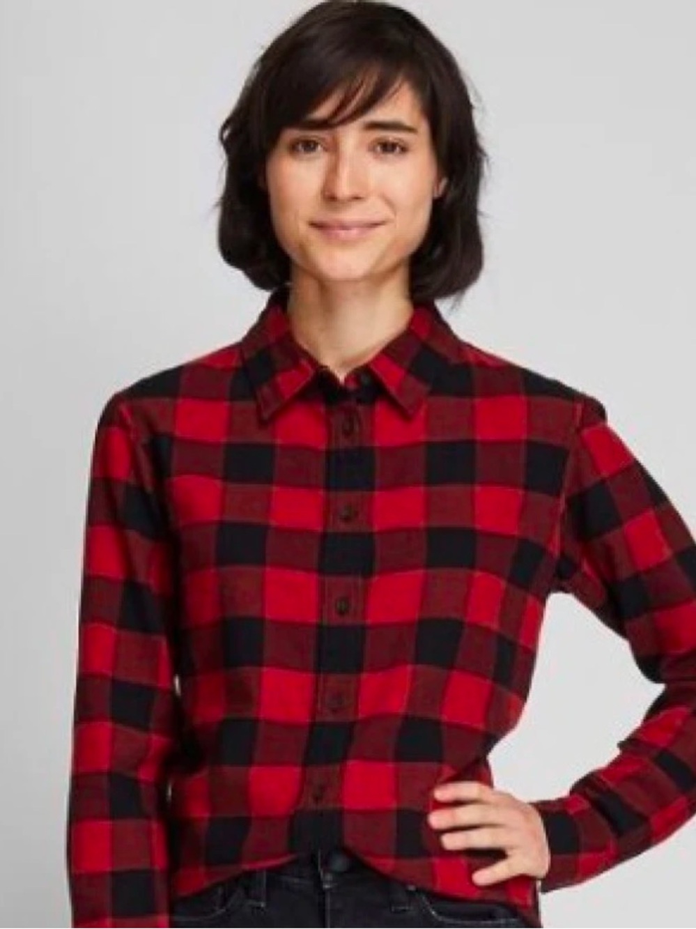 Uniqlo Buffalo Check Plaid Flannel Button Up Shirt Red Black